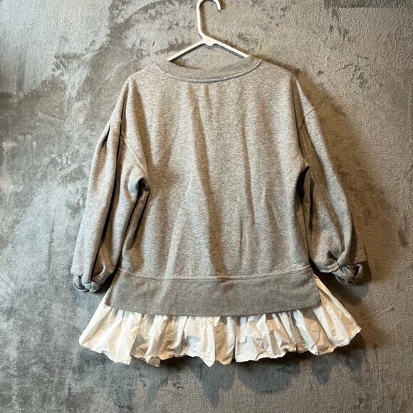 Maeve Anthropologie Oversized Twofer Knit Pullover Mixed Media Pleated Gray XS - Picture 4 of 6